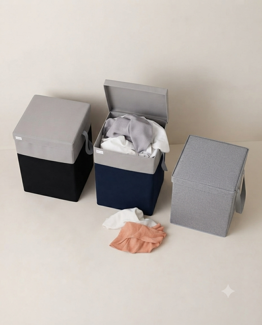 Soft Fabric Laundry Basket with Lid & Carry Handles