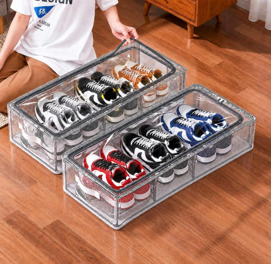 Collapsible Dustproof Shoe Organizer – Clear Stackable Storage Box