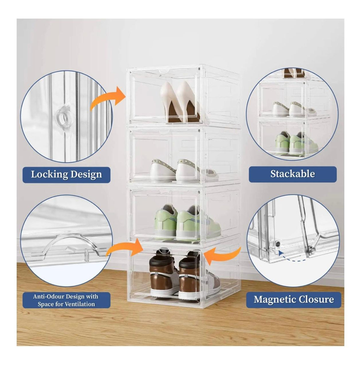Stackable Locking Shoe Boxes – Clear Ventilated Shoe Organizer