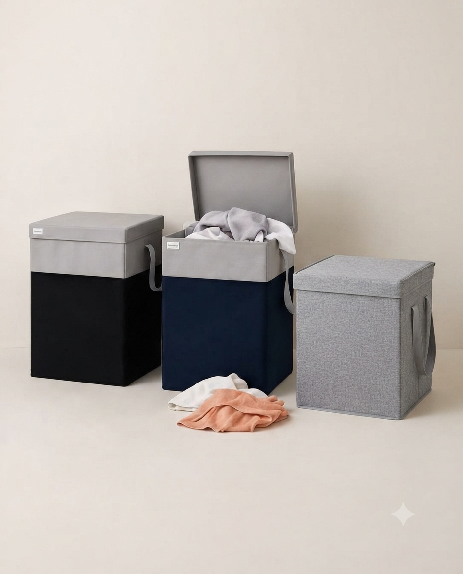 Soft Fabric Laundry Basket with Lid & Carry Handles